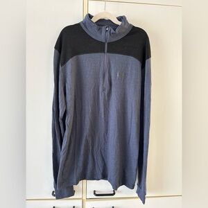 Helly Hansen 100% Merino Wool Men Medium Black Blue Zip Layer Sweater Gorpcore